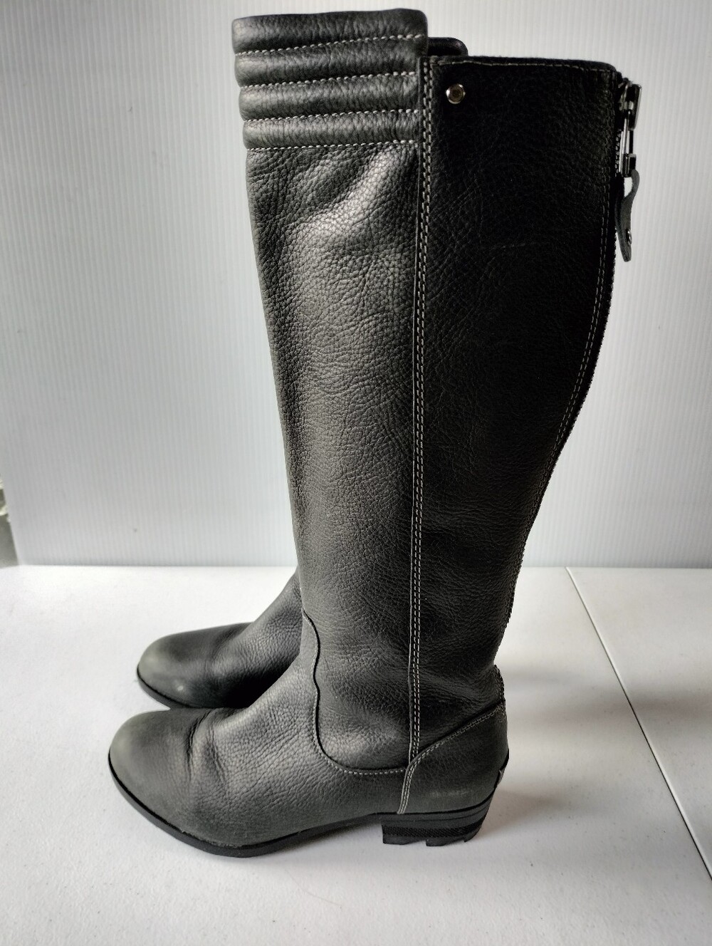 Sorel Danica Classic Tall Womens Leather Charcoal Gray Riding Moto Boots 8 Zip